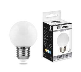 Лампа светодиодная Feron Е27 1W 6400K Шар Матовая LB-37 25115