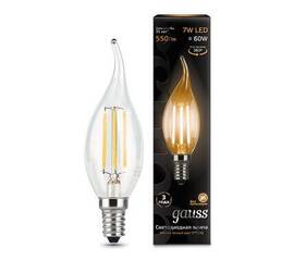Лампа светодиодная филаментная Gauss E14 7W 2700К прозрачная 104801107