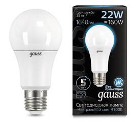 Лампа светодиодная Gauss E27 22W 4100К матовая 102502222