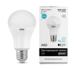 Лампа светодиодная Gauss E27 15W 4100K матовая 23225