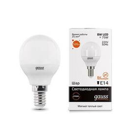Лампа светодиодная Gauss E14 8W 3000K матовая 53118