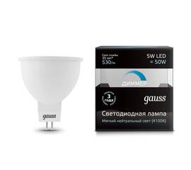 Лампа cветодиодная диммируемая Gauss GU5.3 5W 4100K матовая 101505205-D
