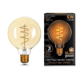 Лампа светодиодная филаментная Gauss E27 6W 2400K золотая 158802008