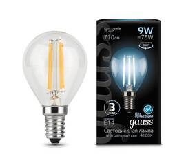Лампа светодиодная филаментная Gauss E14 9W 4100К прозрачная 105801209