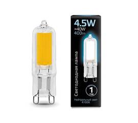 Лампа светодиодная Gauss G9 4.5W 4100K прозрачная 107809204