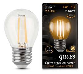 Лампа светодиодная филаментная Gauss E27 7W 2700К прозрачная 105802107