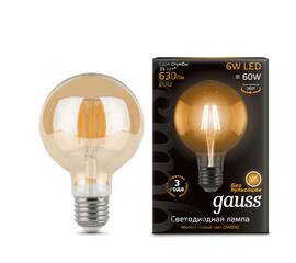 Лампа светодиодная филаментная Gauss E27 6W 2400K прозрачная 105802006