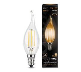 Лампа светодиодная филаментная Gauss E14 7W 2700К прозрачная 104801107