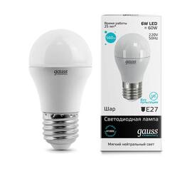Лампа светодиодная Gauss E27 6W 4100K матовая 53226