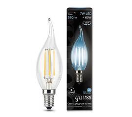 Лампа светодиодная филаментная Gauss E14 7W 4100К прозрачная 104801207