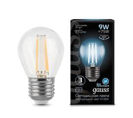 Лампа светодиодная филаментная Gauss E27 9W 4100К прозрачная 105802209