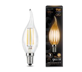 Лампа светодиодная филаментная Gauss E14 9W 2700К прозрачная 104801109