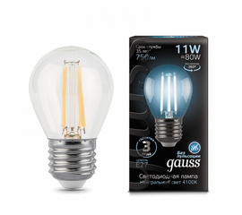 Лампа светодиодная филаментная Gauss E27 11W 4100K прозрачная 105802211