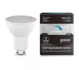 Лампа светодиодная диммируемая Gauss GU10 5W 4100K матовая 101506205-D