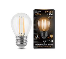 Лампа светодиодная филаментная Gauss E27 5W 2700K прозрачная 105802105