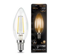 Лампа светодиодная филаментная Gauss E14 7W 2700К прозрачная 103801107