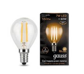 Лампа светодиодная филаментная Gauss E14 7W 2700К прозрачная 105801107