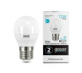 Лампа светодиодная Gauss E27 12W 4100K матовая 53222