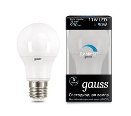 Лампа светодиодная диммируемая Gauss E27 11W 4100K матовая 102502211-D
