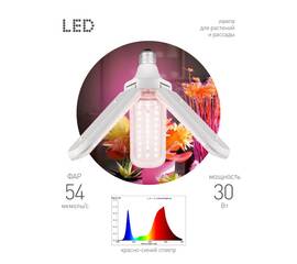 Светодиодная фитолампа для растений Эра ФИТО-30W-PL-E27-GR Б0064542
