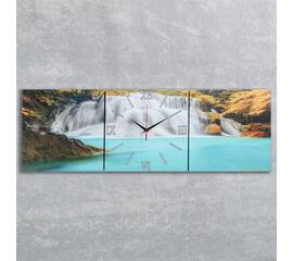 Часы-картина настенные прямоугольные «Лесной водопад», 35 × 105 см