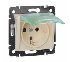 Розетка 2К+З Legrand Valena 16A 250V со шторками крышкой немецкий стандарт слоновая кость 774120