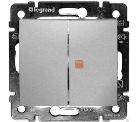 Переключатель двухклавишный Legrand Valena 10A 250V с подсветкой алюминий 770145