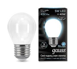Лампа светодиодная филаментная Gauss E27 5W 4100К матовая 105202205