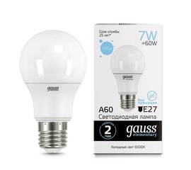 Лампа светодиодная Gauss E27 7W 6500K матовая 23237A