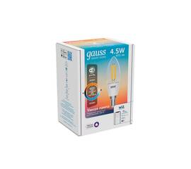 Лампа светодиодная диммируемая филаментная Gauss Smart Home Filament E14 4,5W 2000-6500K прозрачная 1250112