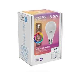 Лампа светодиодная диммируемая Gauss Smart Home E27 8,5W 2700-6500K RGBW матовая 1170112