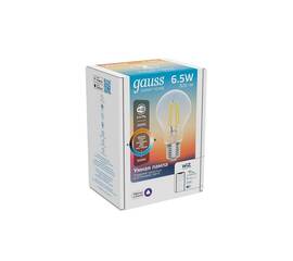 Лампа светодиодная диммируемая филаментная Gauss Smart Home Filament E27 6,5W 2000-6500K прозрачная 1220112