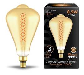 Лампа светодиодная филаментная Gauss E27 8,5W 2000K янтарная 157802105