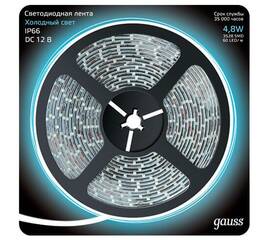 Светодиодная влагозащищенная лента Gauss 4,8W/m 60LED/m 2835SMD холодный белый 5M 311000305