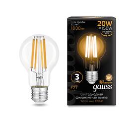 Лампа светодиодная филаментная Gauss E27 20W 2700K прозрачная 102902120