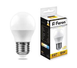 Лампа светодиодная Feron E27 9W 2700К Шар Матовая LB-550 25804