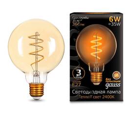 Лампа светодиодная филаментная Gauss E27 6W 2400K золотая 105802007