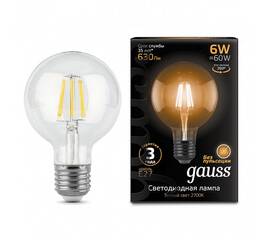Лампа светодиодная филаментная Gauss E27 6W 2700K прозрачная 105802106