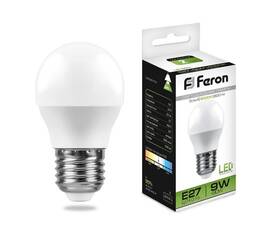Лампа светодиодная Feron E27 9W 4000K Шар Матовая LB-550 25805