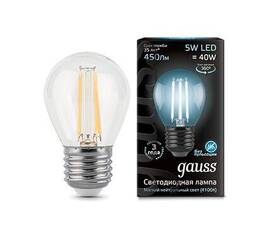 Лампа светодиодная филаментная Gauss E27 5W 4100K прозрачная 105802205