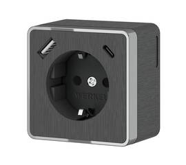 Розетка с заземлением, шторками и USB тип A+C Werkel Gallant графит рифленый W5071704 4690389179617