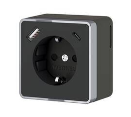 Розетка с заземлением, шторками и USB тип A+C Werkel Gallant чёрный хром W5071735 4690389179655