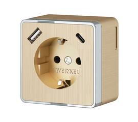 Розетка с заземлением, шторками и USB тип A+C Werkel Gallant шампань рифленый W5071710 4690389179631