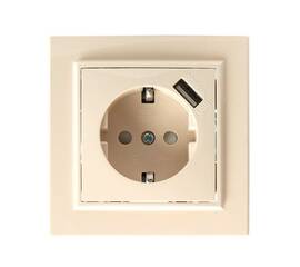 Розетка 2P+PE/USB Stekker Эрна со шторками слоновая кость PST16-9011-02 39237