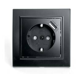Розетка 2P+PE/USB Stekker Эрна со шторками черный PST16-9011-03 39480