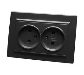 Розетка двойная 2P Stekker Эрна со шторками черный PST10-9013-03 39478