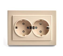 Розетка двойная 2P+PE Stekker Эрна со шторками слоновая кость PST16-9014-02 39240