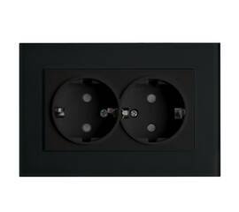Розетка двойная 2P+PE Stekker Эрна со шторками черный PST16-9014-03 39482