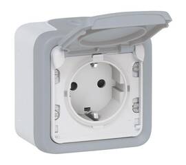 Розетка 2К+З Legrand Plexo 16A 250V с крышкой немецкий стандарт серая 069733