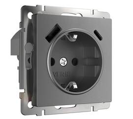 Розетка с заземлением, шторками и USBх2 Werkel графит W1171764 4690389194436